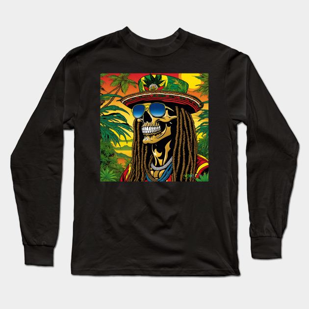 Reggae Music - Jamaican Stoner Skull 8 Long Sleeve T-Shirt by Benito Del Ray